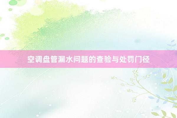 空调盘管漏水问题的查验与处罚门径